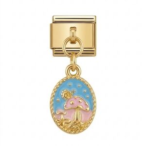 Stainless Steel Gold Dangle Snail Mushroom Charm Italian Bracelet